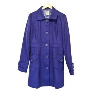Anthropology Tulle Old School Jacket Royal Blue Wool Blend PeaCoat Women‎ M Prep